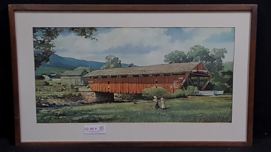 Eric Sloane Litho " Nostalgic Summer ": Framed Eric Sloane Litho, signature left of center on the bottom. Sight 11 3/4" X 23 3/4"
