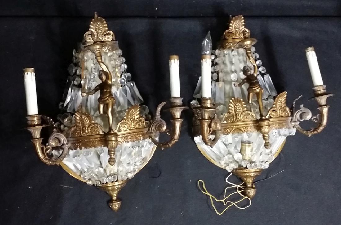 Pair of Brass Putti & Crystal Sconces (1 of 4)