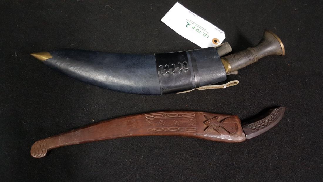 Gurkha Kukri Knife / Small Daggers & Sheath with..: The Kukri comes with two small daggers and Black Leather sheath with bronze tip. Along with a wood handle knife and carved wooden sheath.