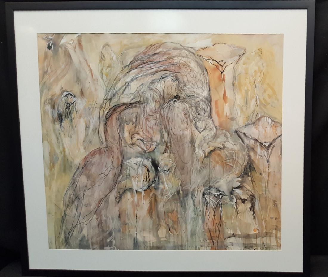 Jane Rosen 1987 "Two Cranes, abstract": (1936 -) Gouache on paper 44 1/2" x 48"