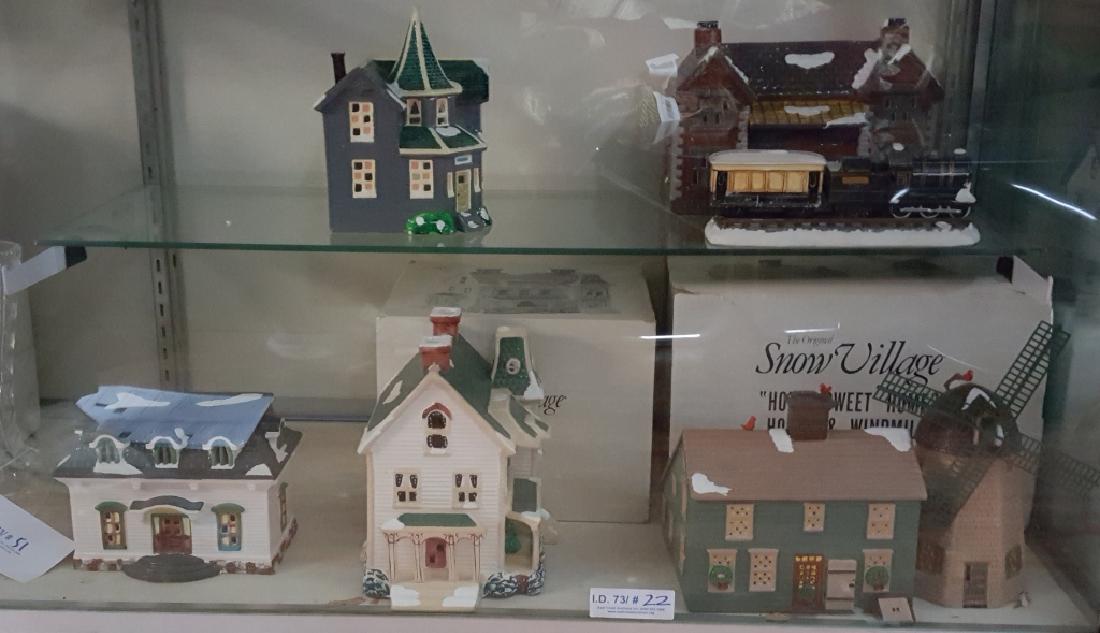 (5) Department 56; 1986 The Original Snow Village: Home Sweet Home, Ramsey Hill, Bayport, Station & Train and Carriage House.