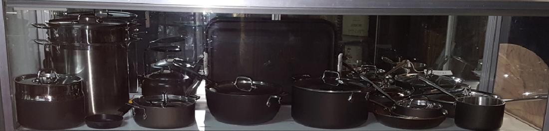 22Pc. All-Clad Classic LTD; Anodized w/ Stainless: Quality made, will last a lifetime!! With a scratch resistant exterior and stainless interior.3-Qt. Saute Pan: 11" diameter X 4" high with lid. 8-Qt. stockpot: 11" diameter X 5 1/2" with lid. 3" X 8" 
