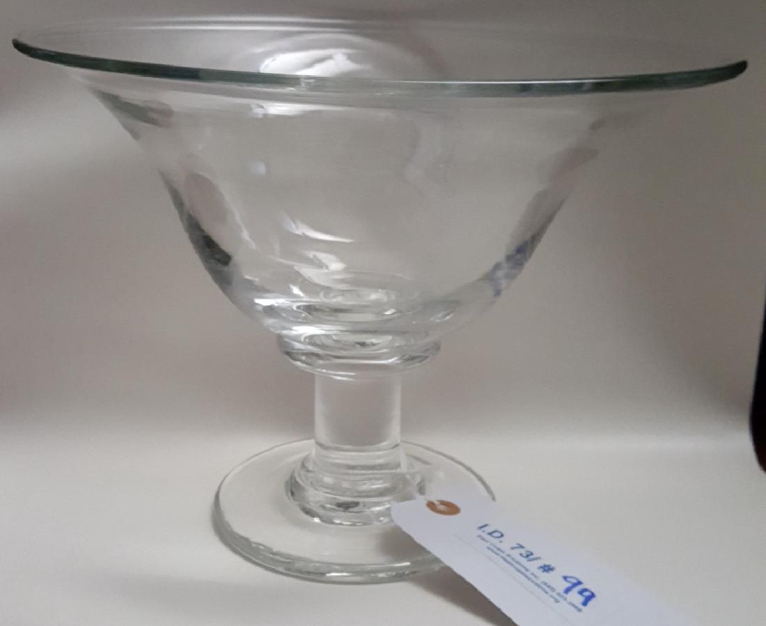 Simon Pearce Blown Glass Pedestal Bowl W/ Clover: Etched "Simon Pearce", with a Four Leaf Clover pressed into the center of the base. 8.75" X 10.75"