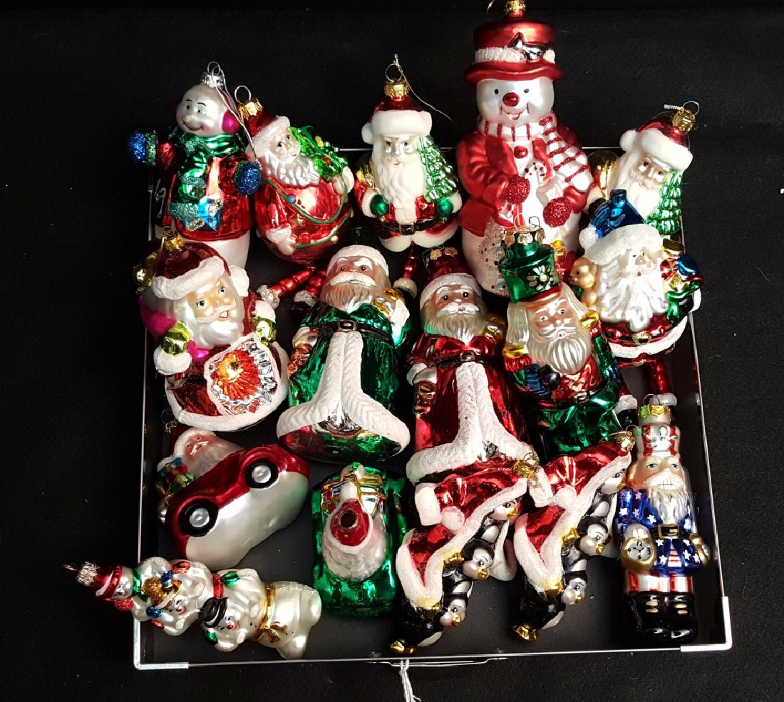 Vintage Blown Glass Christmas Ornaments: 16 very colorful blown glass Christmas Ornaments. Santa Claus, snowman and penguins!!