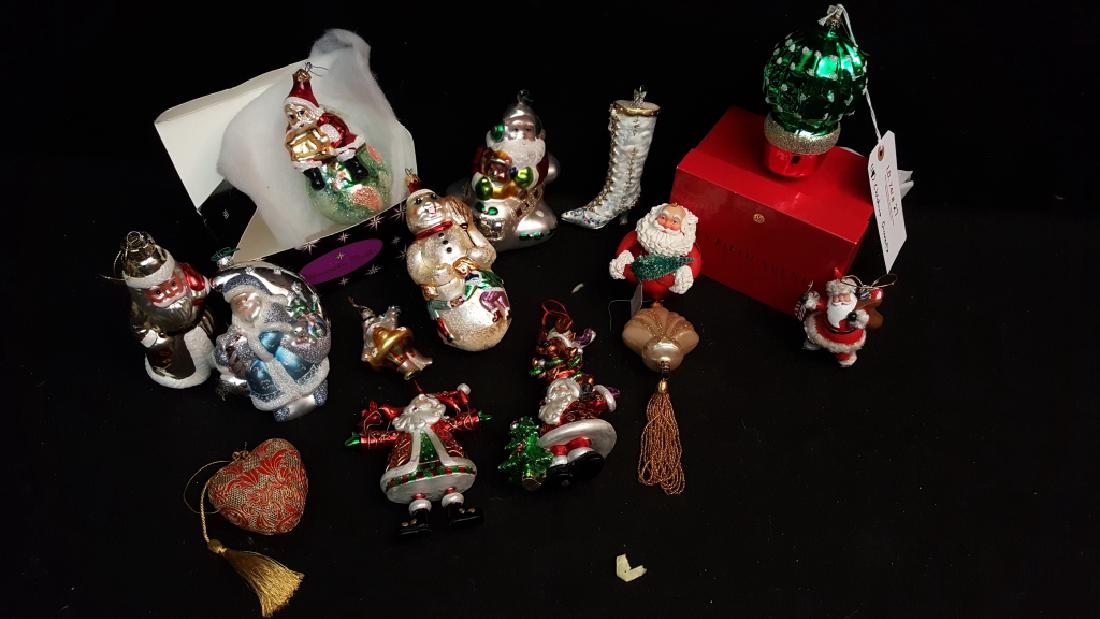 Radko, Department 56, German Blown Glass & more: (14) Vintage Blown glass ornaments. Including a Christopher Radko Santa sitting on top of the world, Department 56 Santa ball, a German hand blown cactus and more.