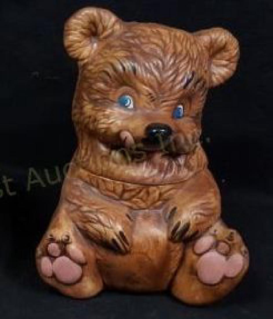 Blue Eyed Teddy Bear Cookie Jar: Brown Teddy with blue eyes Stands 11.5" tall