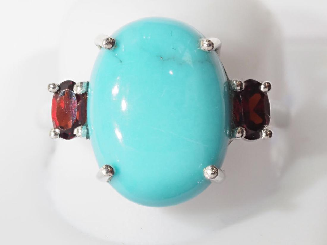 Sterling Silver Arizona Turquoise Garnet Ring: Sterling Silver Arizona Turquoise Garnet Ring. Insurance Value $920