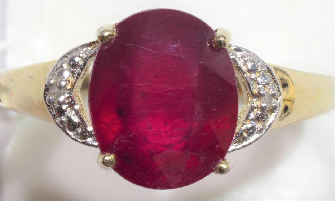Sterling Silver Ruby With 2 Diamonds Ring: Sterling Silver Ruby (app. 3ct) with 2 Diamond Ring. Retail $300