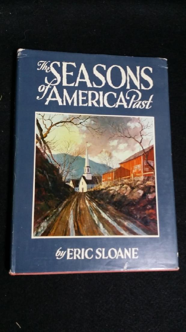 Autographed & Illustrated Hardcover by Eric Sloane: The Seasons of America Past by Eric Sloane. Autographed on the title page, along with an illustration of a wooden cabin / building.