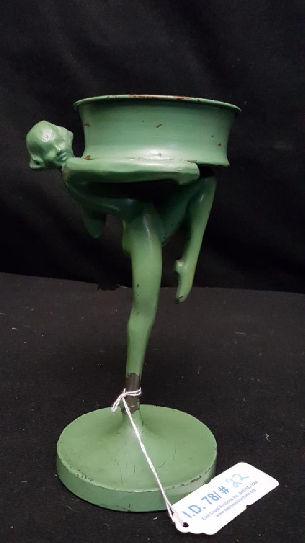 Art Deco Frankart Nude Sculpture / Smoke Stand: Frankart signed metal sculpture, with bowl or smoking stand. 8 1/2"