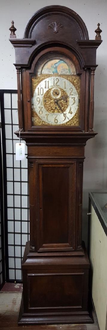 Late 19C Winterhalder & Hofmeier Grandfather Clock: Authentic Clock from pre war German company. They mostly made movements and shipped them out to England. This clock has very heavy bronze weights and pendulum. Has amazing sound!! The Moon Dial has be