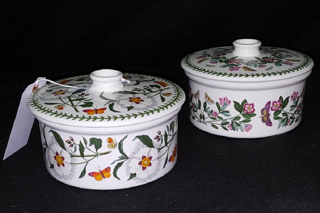 (2) Portmeirion Botanic Garden Covered Casseroles: Portmeirion Botanic Garden each measuring 8" X 5" when covered. Christmas Rose and Pansy & Butterflies Pattern.