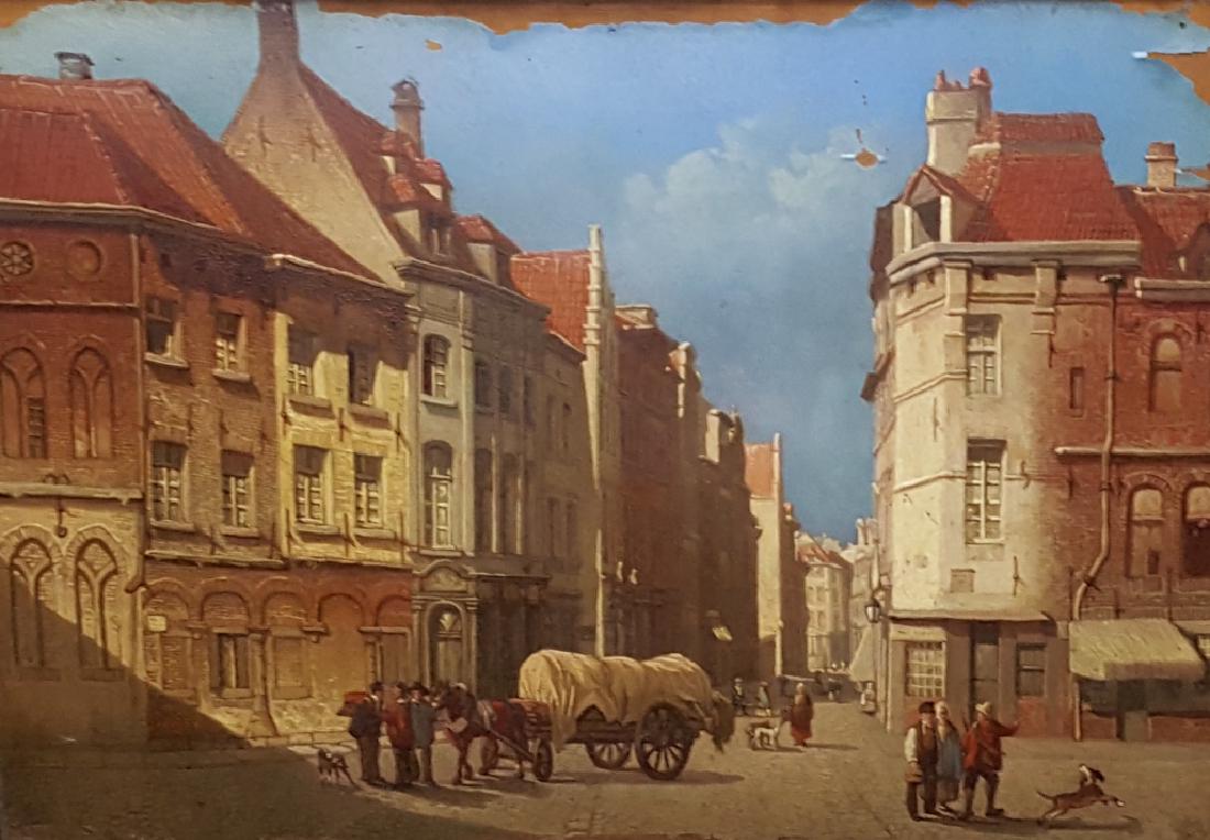 19th C Oil On Panel City Street Painting (1 of 3)