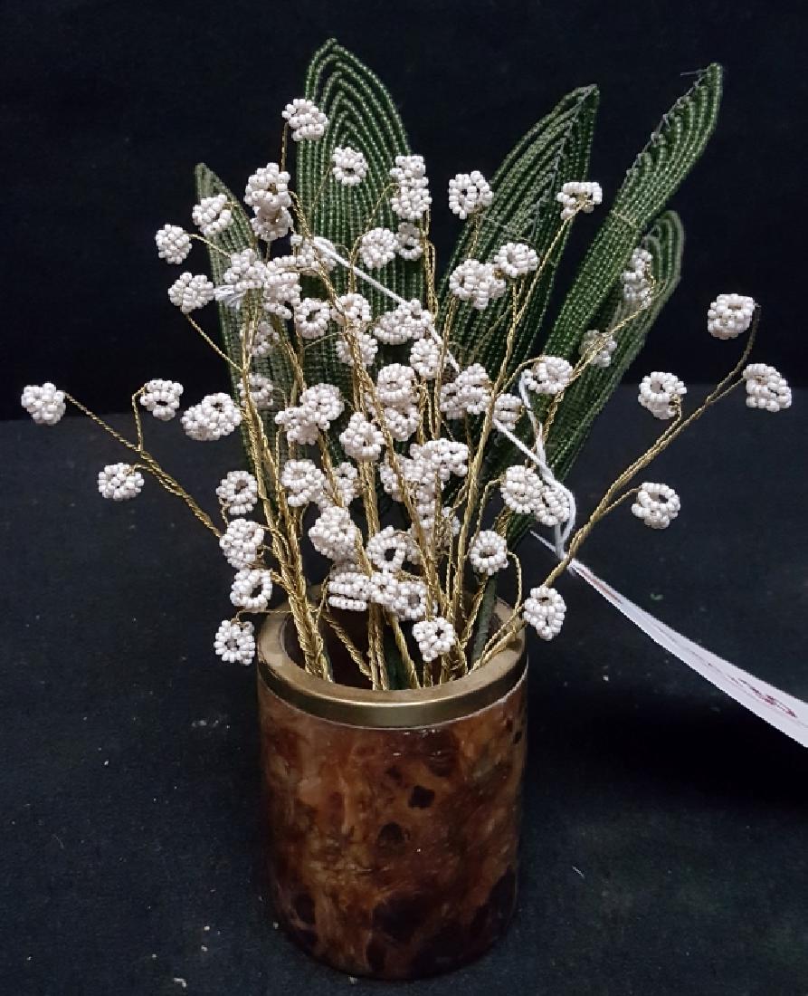Italian Alabaster Vase w/ Beaded Snowball Flowers (1 of 7)