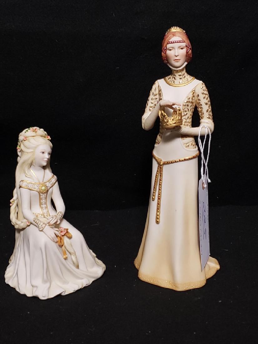 Cybis Princesses (2 pcs) As Is: Cybis princes, seated. Damage to ribbon on front hair, damage to two tiny flowers on hair at reverse (perhaps other minute damage?). Standing princes with crown (missing one finger on right hand, 4 fi