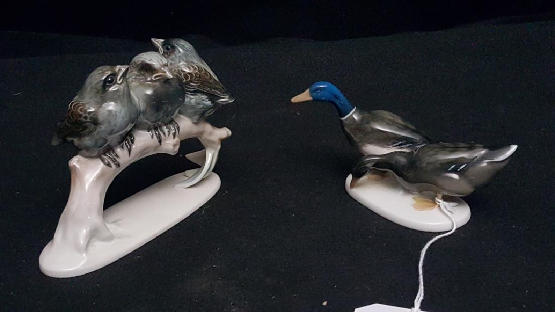 Rosenthal Porcelain Sparrows and Ducks: Rosenthal Sparrows designed by Karl Himmelstoss in 1934 at the Selb factory 4 1/2" X 6". Along with Rosenthal Kunstabteilung Selb porcelain figurine of two handpainted ducks. 3" X 5"