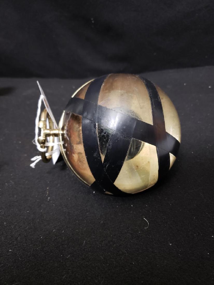 Vintage Brass & Glass Clock Crystal Globe: Roughly 5.5" diameter crystal ball, with a brass frame. Has a flat spot on base so that ball rests evenly. With space inside for clock movement.