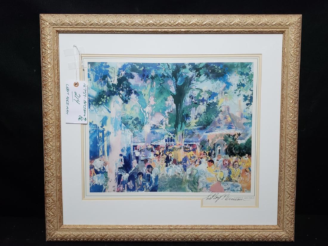 LeRoy Neiman Tavern on the Green Signed Litho: Image appx. 14.5" x 18". Framed, matted. Signed boldly lower right "LeRoy Neiman" in black ink. With "Ross Galleries" label on reverse, "Neiman, LeRoy/ Tavern on the Green/ Offset Lithograph PS".