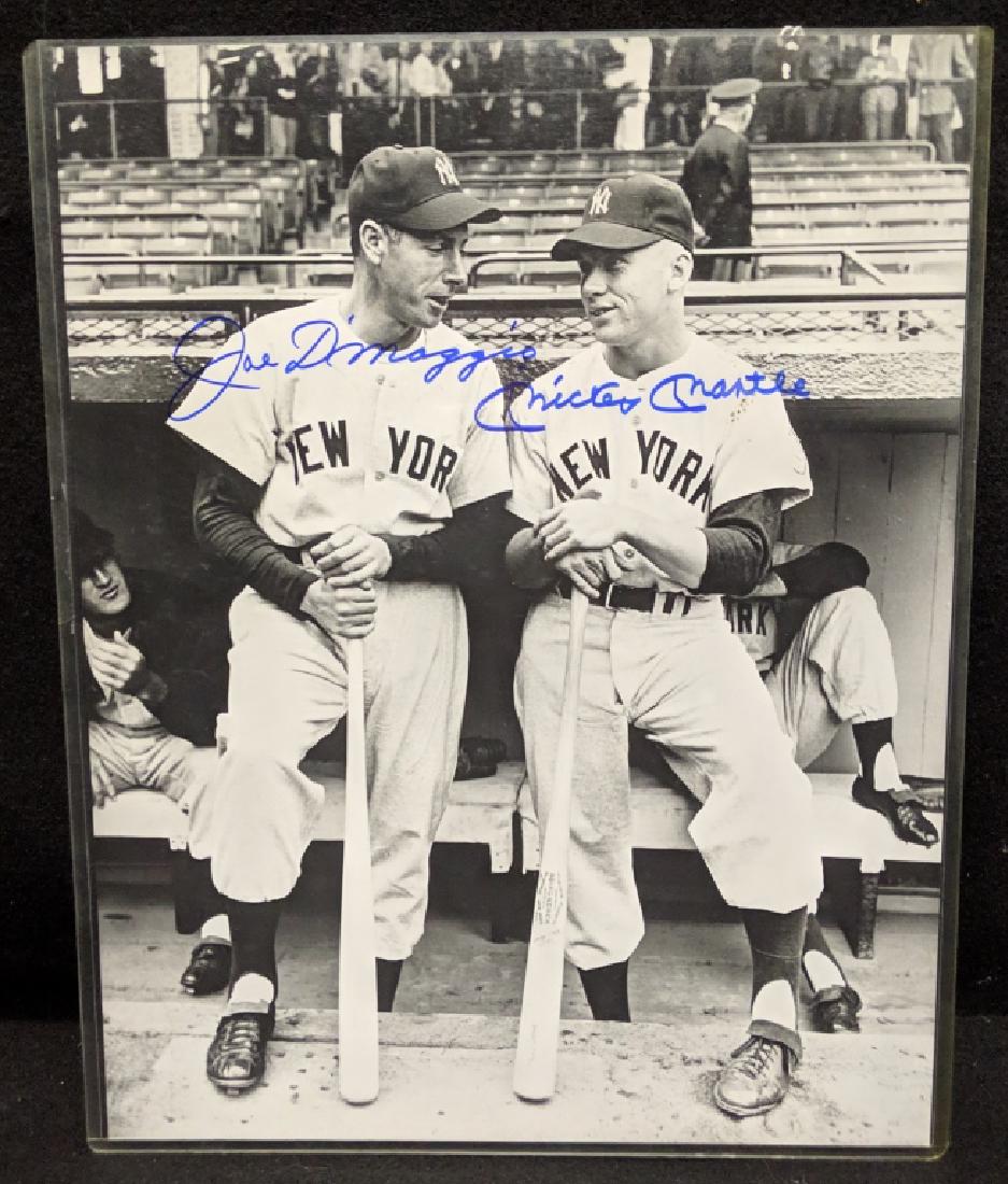 Autographed Mickey Mantle & Joe DiMaggio B/W Photo: Autographed Joe DiMaggio & Mickey Mantle 11" X 14" black and white. Two of the greatest New York Yankees side by side in that famous pose, each holding a bat. With COA from Stewart Zemsky Collectibles