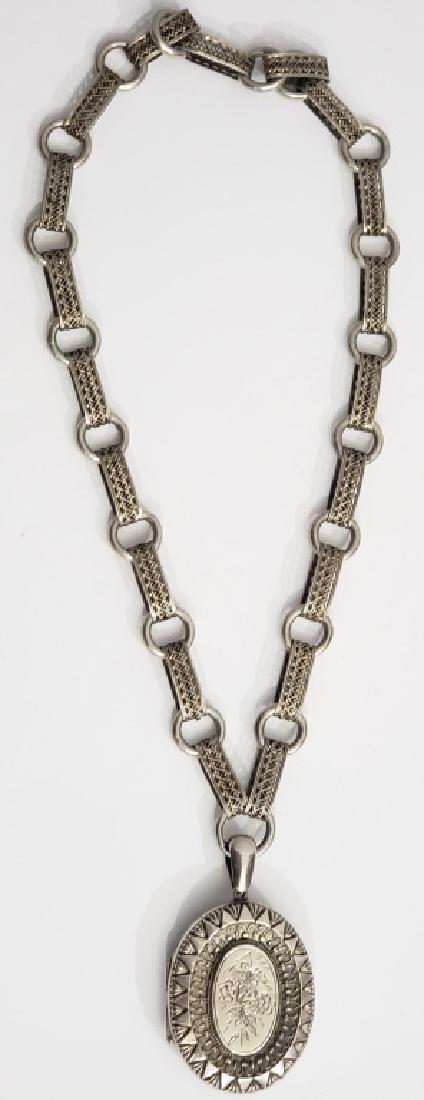 19th C English Sterling Silver Locket On Chain (1 of 5)