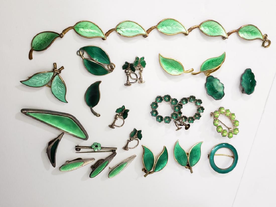 Group of 13 Pieces Sterling & Enamel Jewelry Green (1 of 4)