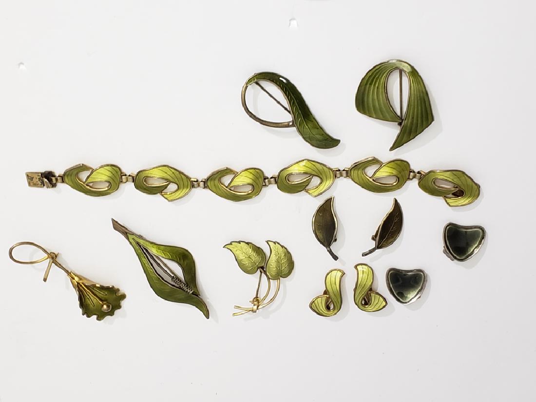 Sterling & Enamel Jewelry Lot (9) Pieces Green (1 of 11)