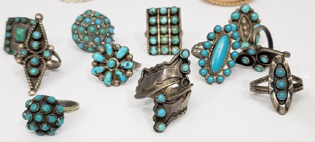 Group Of 12 Southwestern Turquoise & Silver Rings (1 of 5)