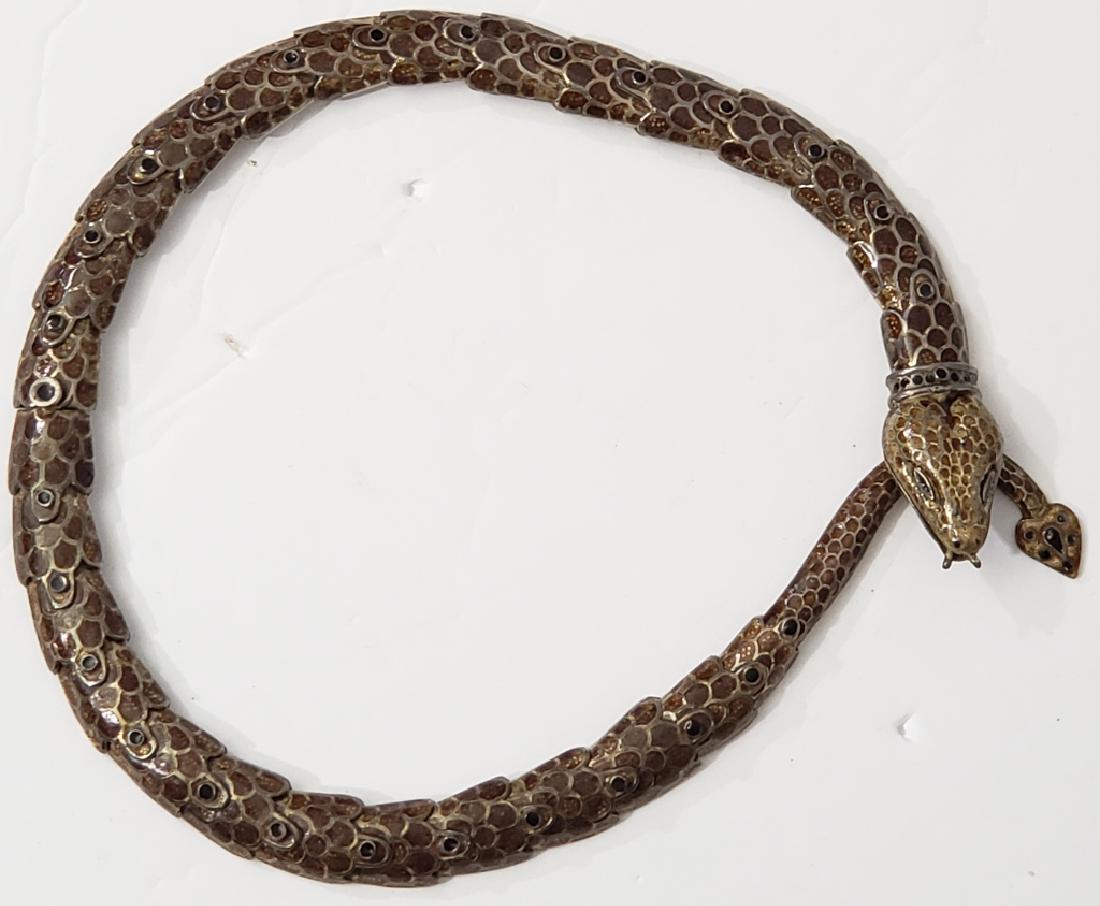 Vintage Mexican Silver Snake Necklace Enamel (1 of 4)