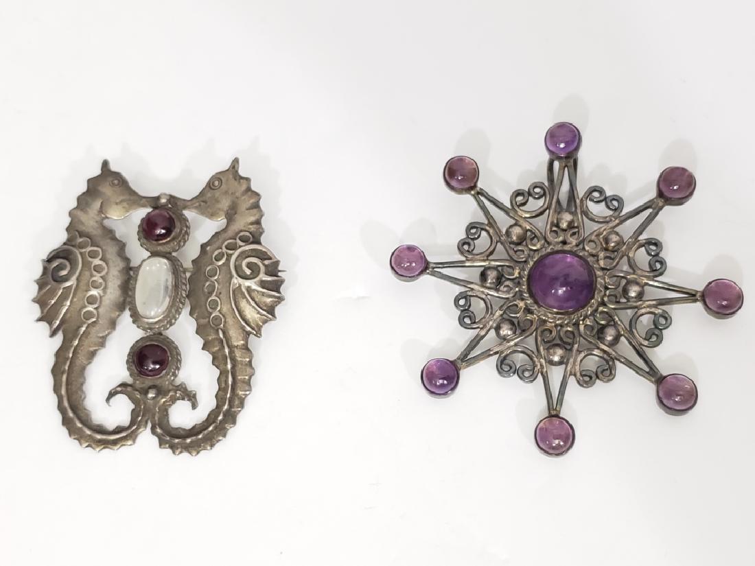 2 Sterling Silver & Amethyst Pins, Mexico (1 of 4)