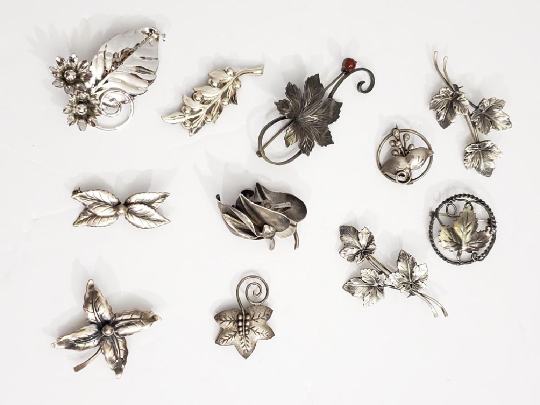 11 Assorted Sterling Flower Pins & Earrings (1 of 13)