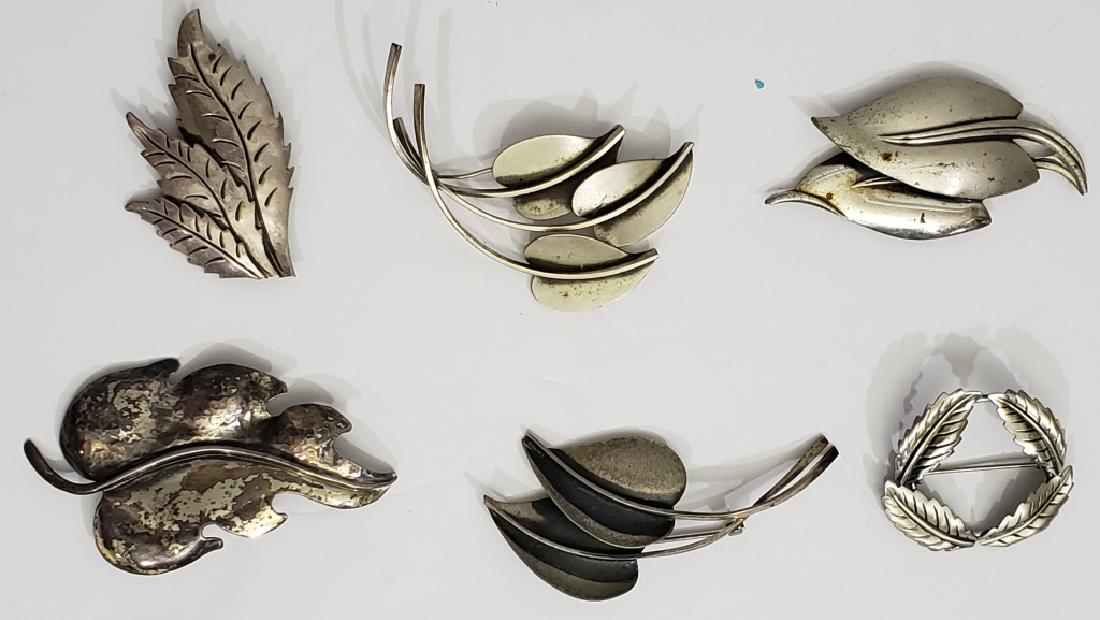 6 Assorted Vintage Sterling Silver Leaf Pins (1 of 13)