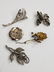 5 Vintage Sterling Silver Flower Pins