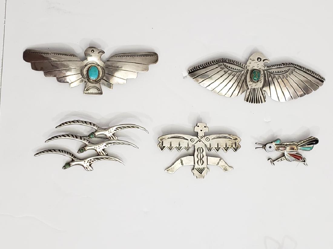 5 Southwestern Sterling Silver Bird Pins (1 of 6)