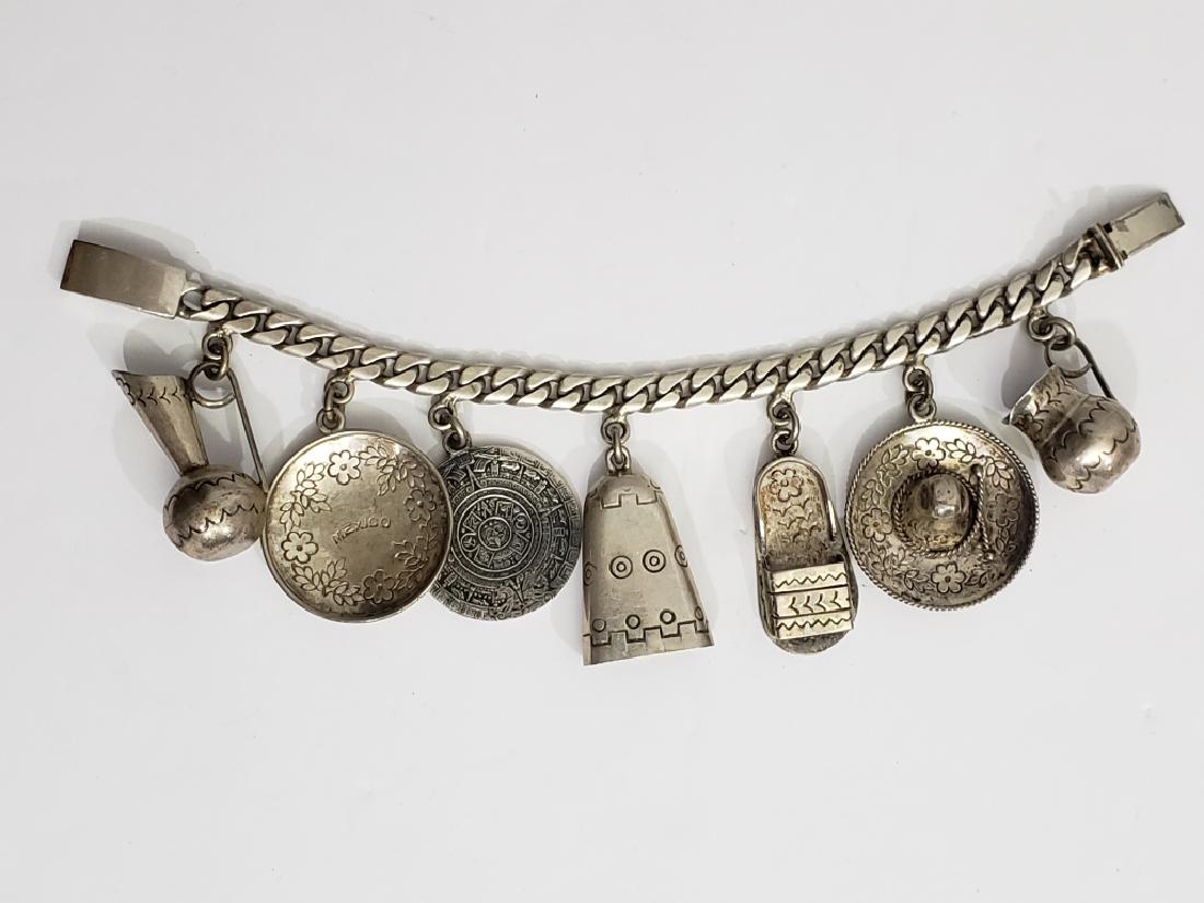 Vintage Heavy Mexican Silver Charm Bracelet (1 of 5)