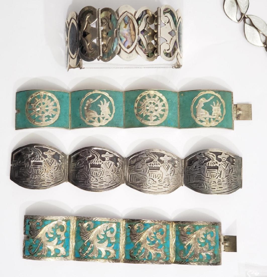4 Large Vintage Mexican Silver Bracelets (1 of 10)
