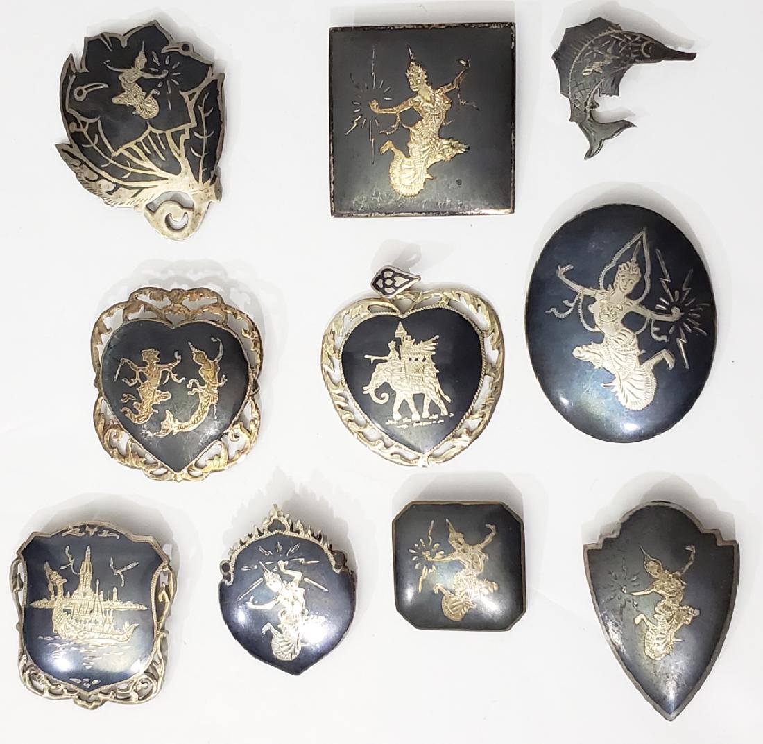 10 Thai Sterling Silver & Black Enamel Pins (1 of 6)