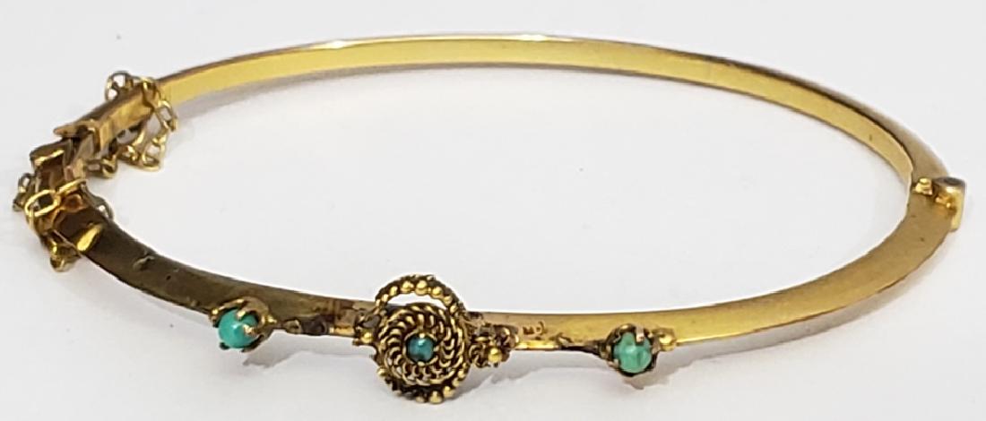 Unmarked Gold Victorian Bracelet W/ 3 Turquoise (1 of 2)