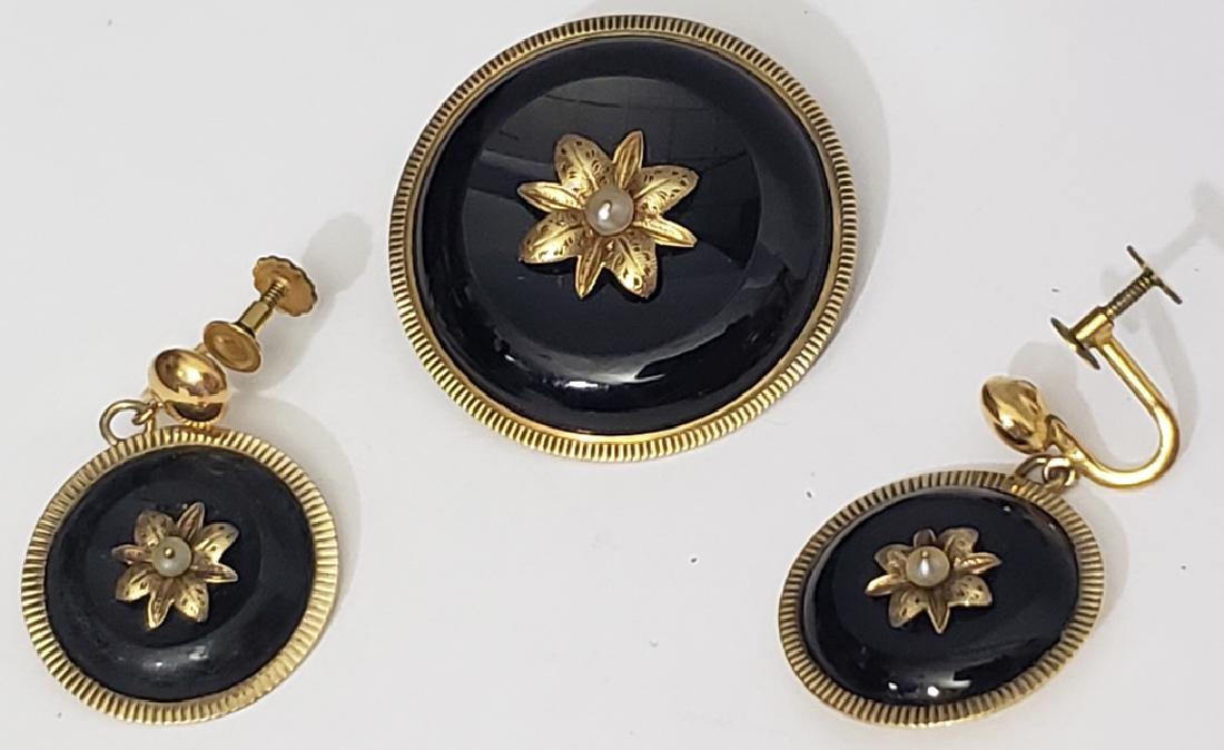 Victorian 14K Gold, Onyx Pearl Suite 3 Pieces (1 of 1)