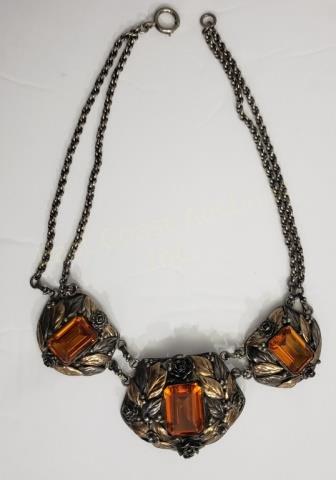 Large Hobe Flower Necklace With Orange Stones (1 of 5)
