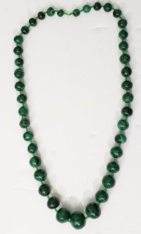 Malachite Necklace: The necklace appx. 23" overall, largest polished malachite is appx. .75".