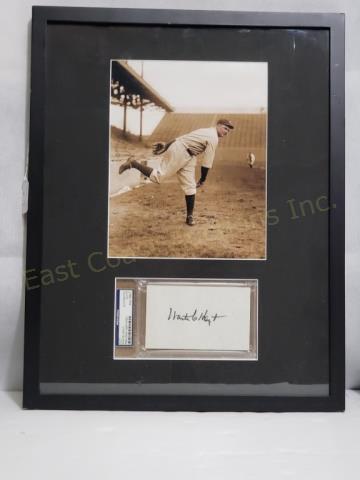NYY Waite Hoyt PSA Autograph And Black & White: Was the most successful pitcher for the New York Yankees during the20's. This is a PSA certified autograph on an index card. Framed 15" X 19" with a glossy black & white 8" X 10"