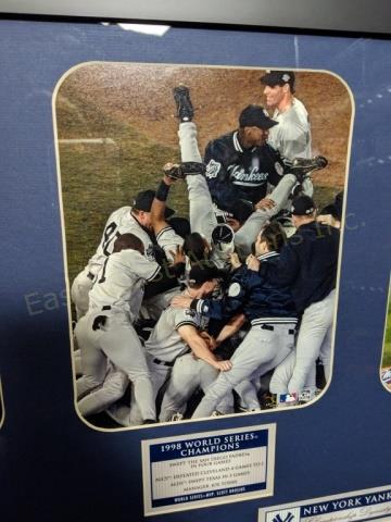 New York Yankees 96',98',99' & 2000 W.S. Steiner: Titled "New York Yankees Championship Dyansty" Steiner certified photos with no signatures. Sight 38" X 16" frame 18 1/2" X 41"