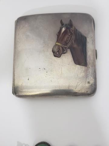 .800 Silver Cigarette Case Enamel Horse Head (1 of 4)