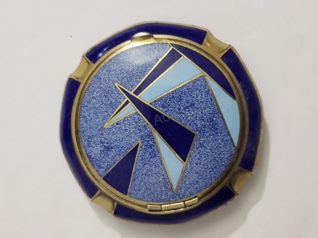 Blue Art Deco Enamel Geometric Compact (1 of 4)