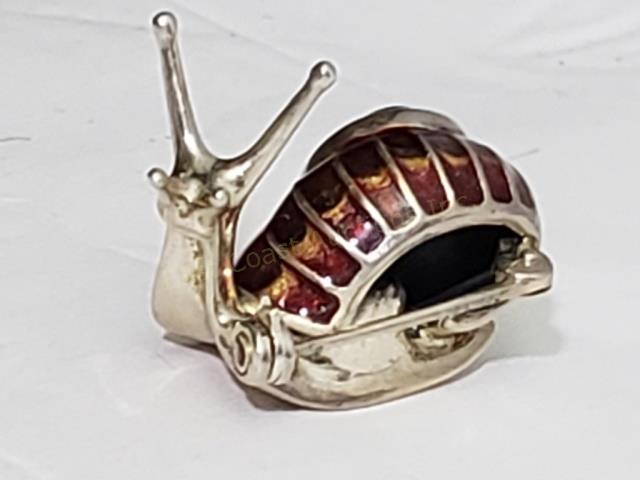 Sterling Silver & Enamel Snail Pin Italy (1 of 3)