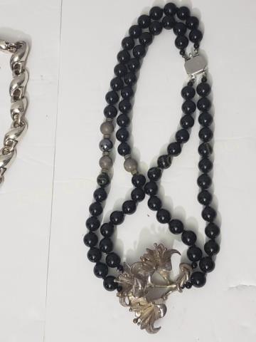 Krypell Sterling Silver Onyx Necklace Flower 14K (1 of 5)