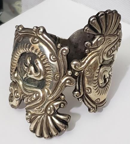 Large Sterling Silver Mexican Cuff Bracelet (1 of 4)
