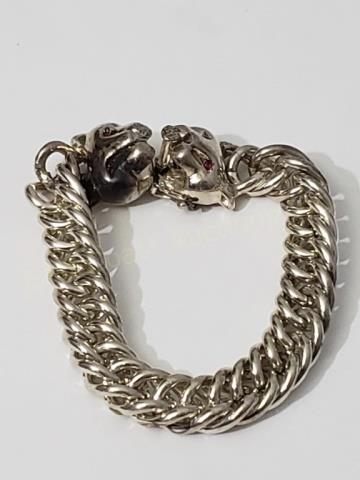 Large Heavy Sterling Silver Bracelet Panther Heads (1 of 2)