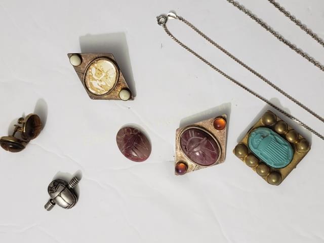 Egyptian Jewelry Lot (6) Scarabs, Etc (1 of 10)