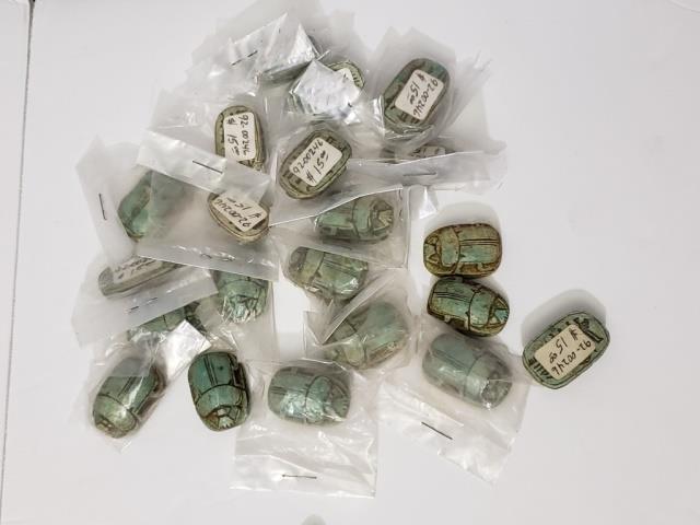 Group of 20+ Blue Clay (?) Carved Scarabs (1 of 4)